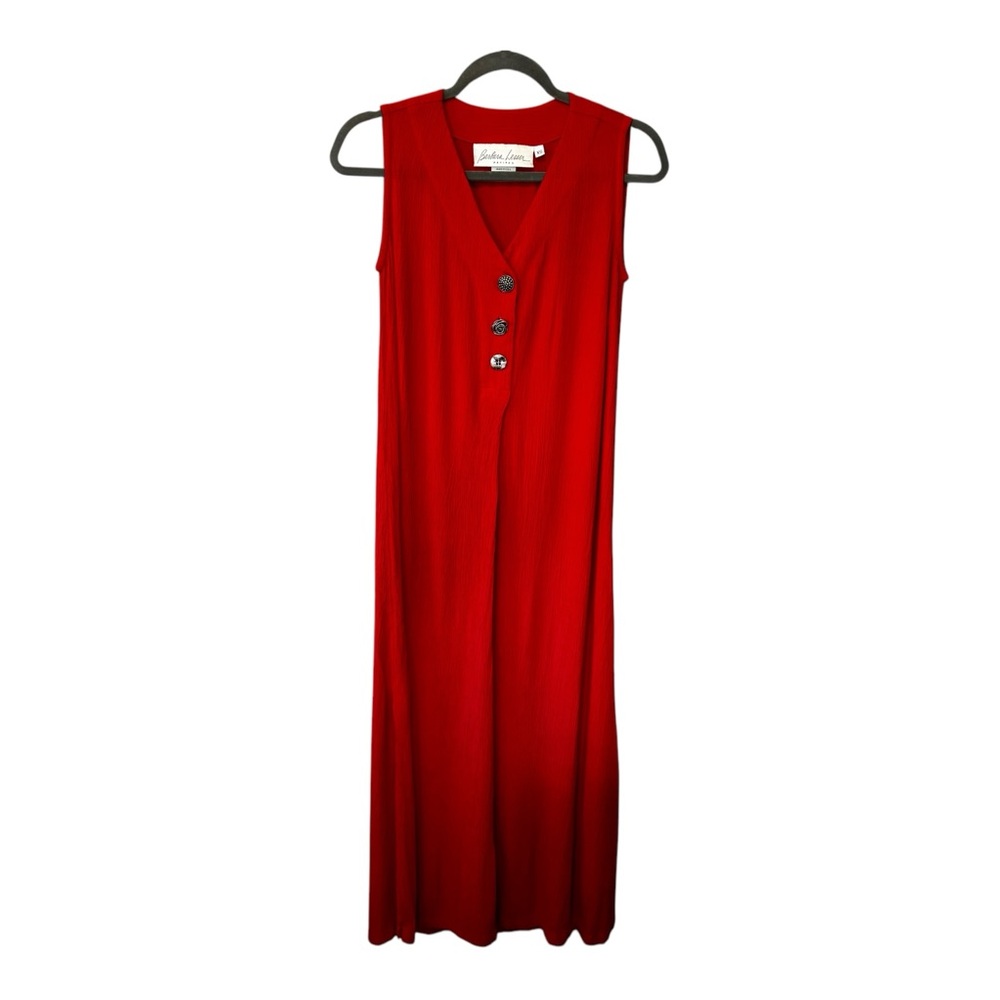 Vtg Red V neck Barbara‎ Lesser Maxi Dress XS Petite Boho Vacation breathable